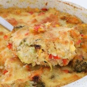 A spoonful of quinoa bake with vegetables.