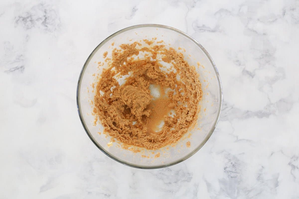 Creamed butter and sugar in a bowl.