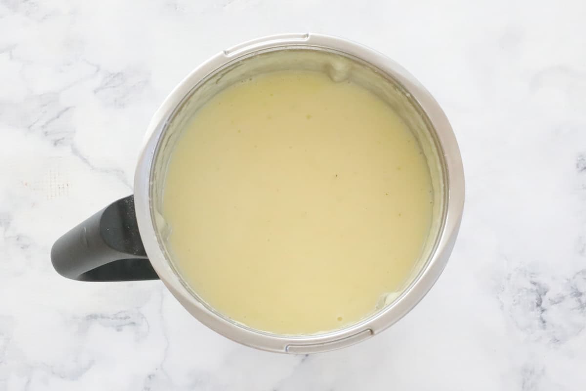 Creamy soup in a Thermomix bowl.