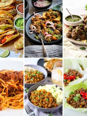 A collage of dinner recipes made using beef mince.