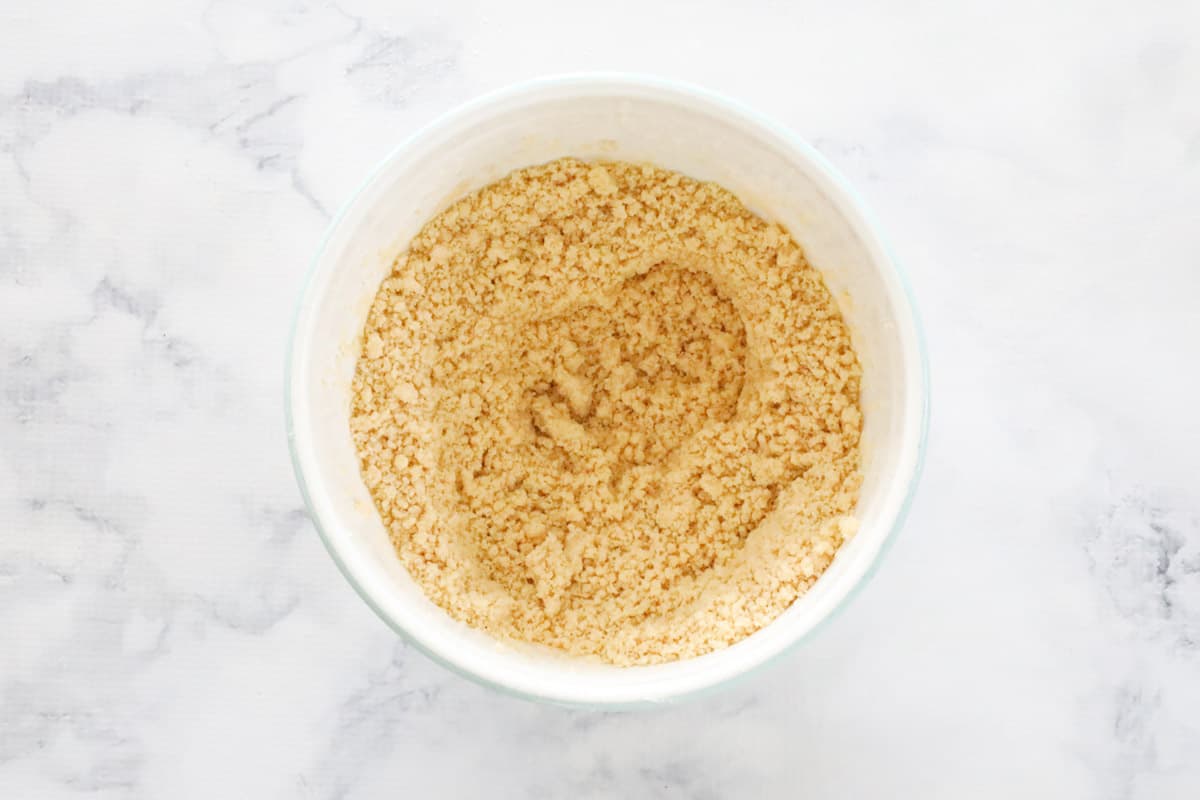A crumble mix when flour has been mixed with creamed butter and sugar.