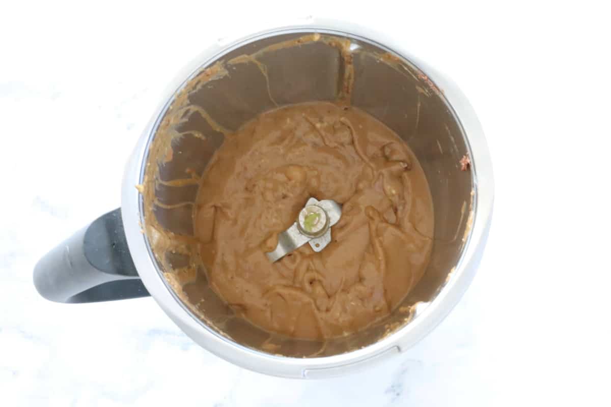 chocolate banana mixture in a thermomix bowl