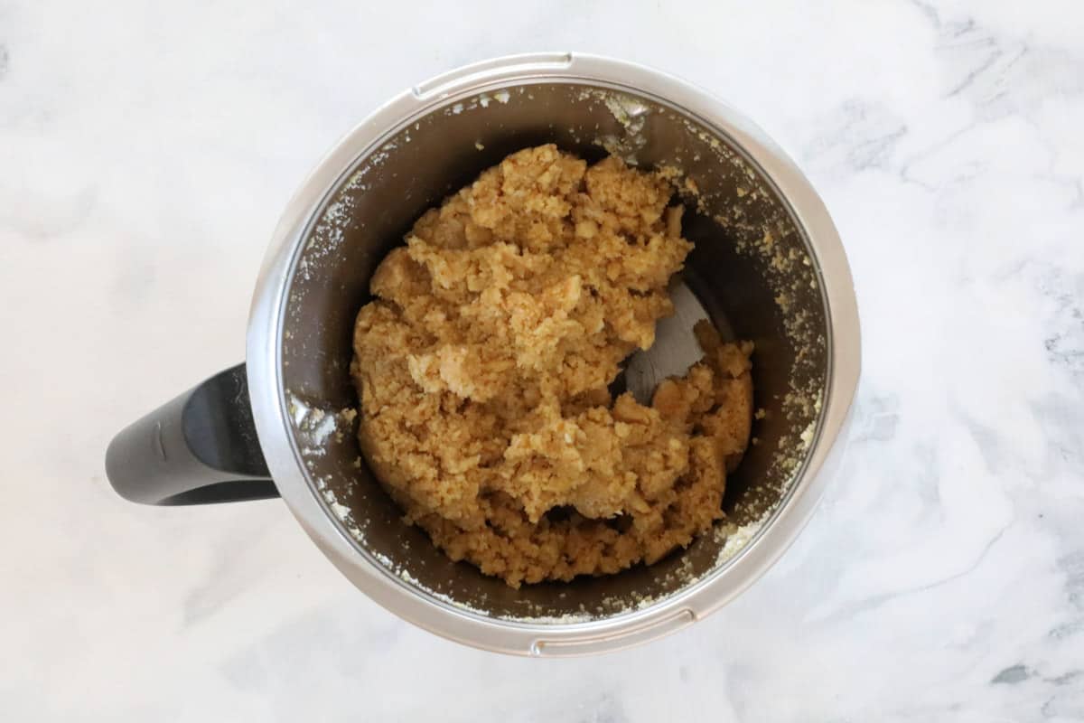 Biscuit mixture in a Thermomix bowl.