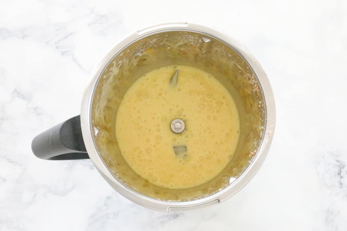 Yellow creamy liquid in a jug.