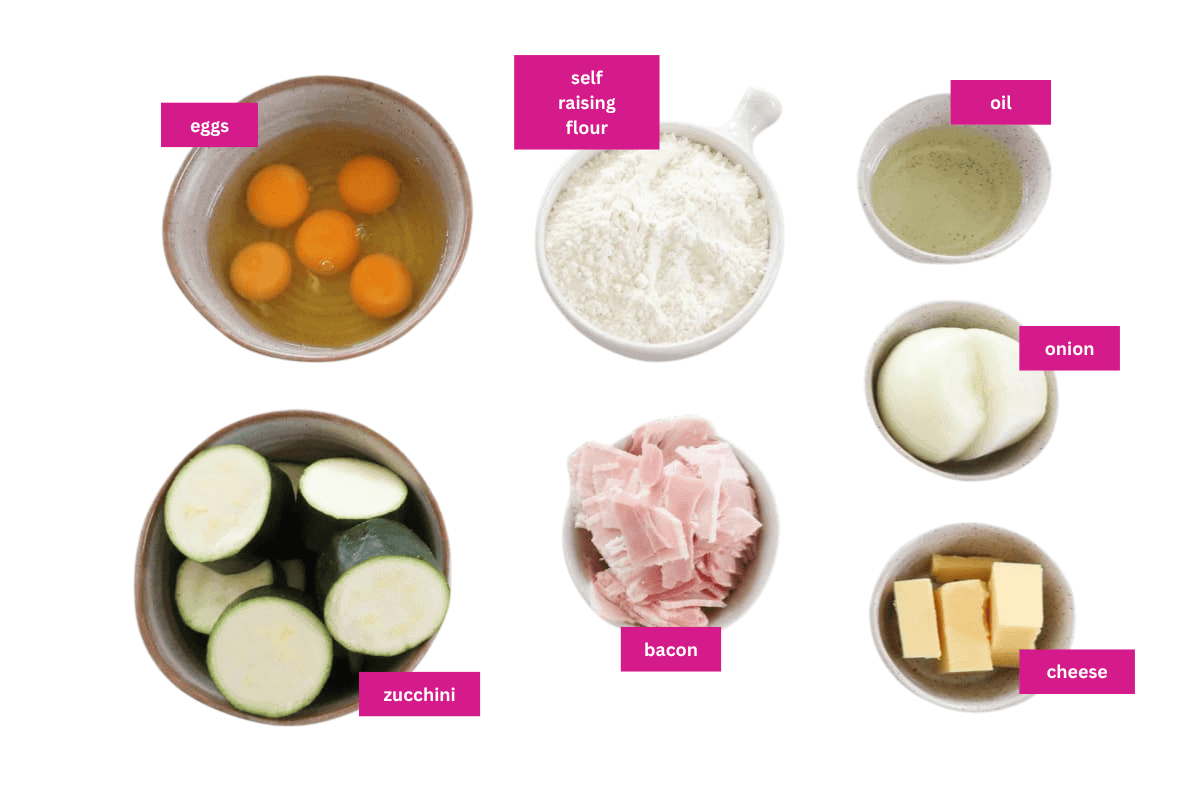 The ingredients for zucchini slice.