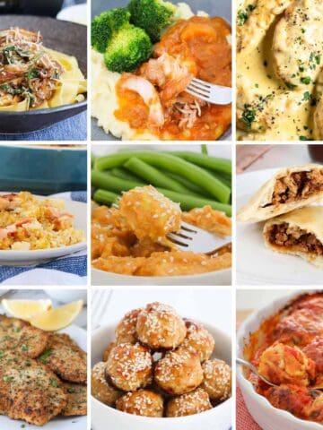 A collage of dinner recipes made with chicken.