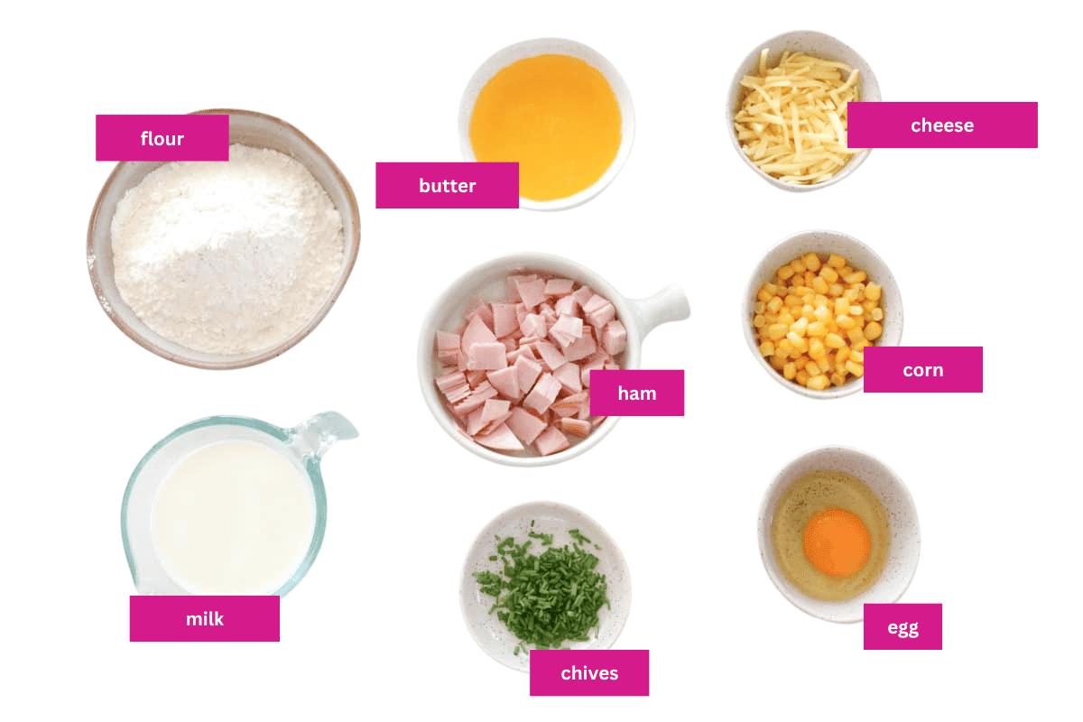 The ingredients for homemade savoury muffins.