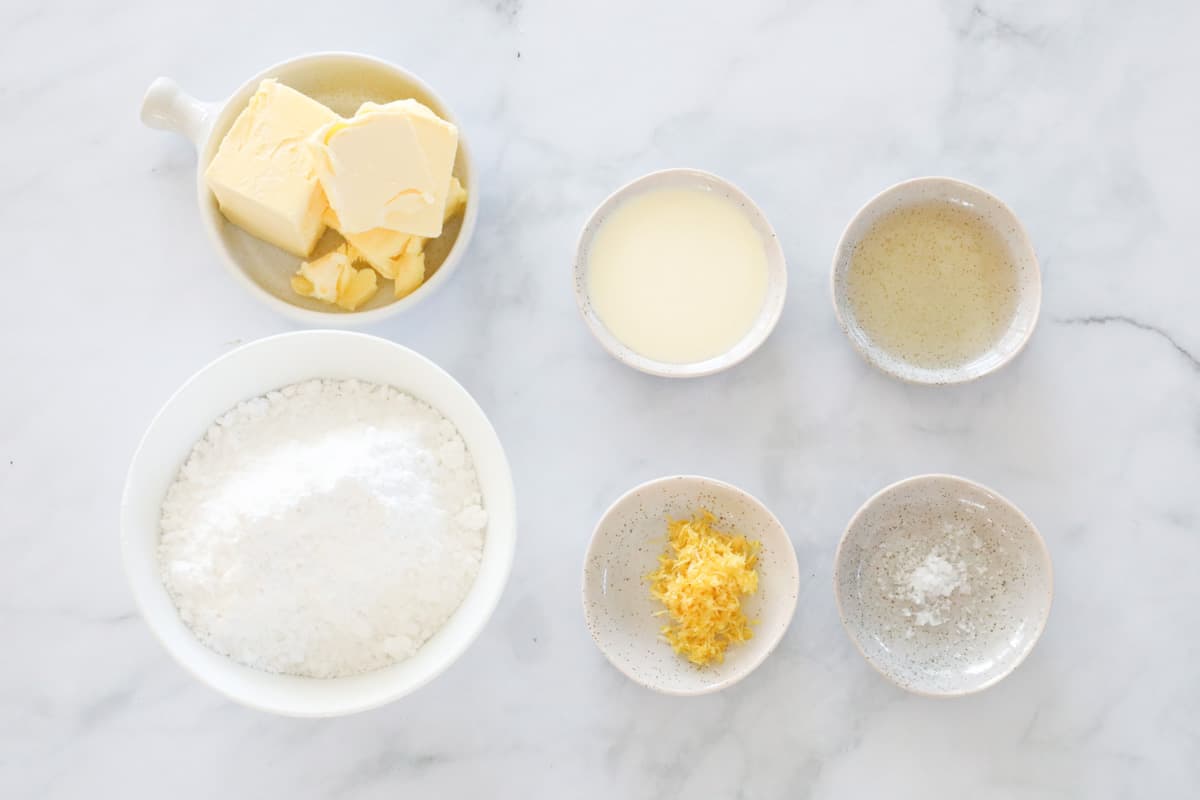 The ingredients for lemon buttercream.