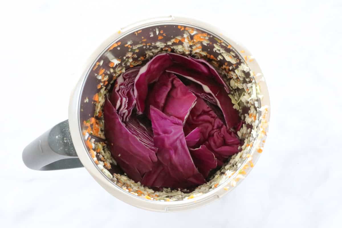Purple cabbage in a Thermomix bowl.