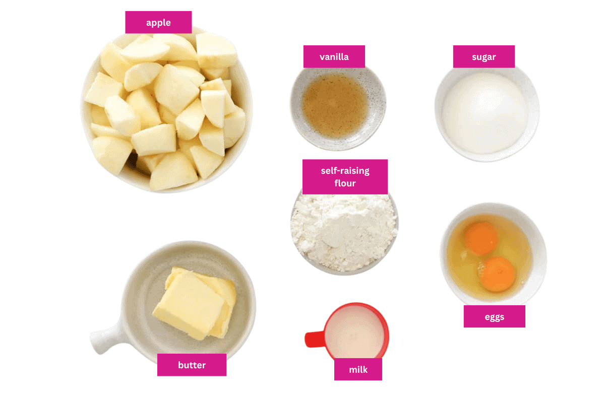 The ingredients for apple sponge pudding.