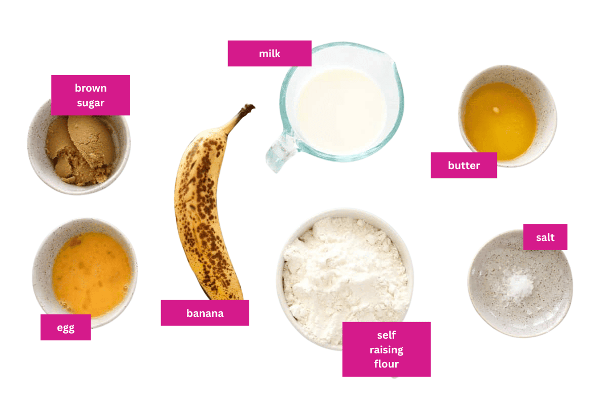 The ingredients for banana pikelets.
