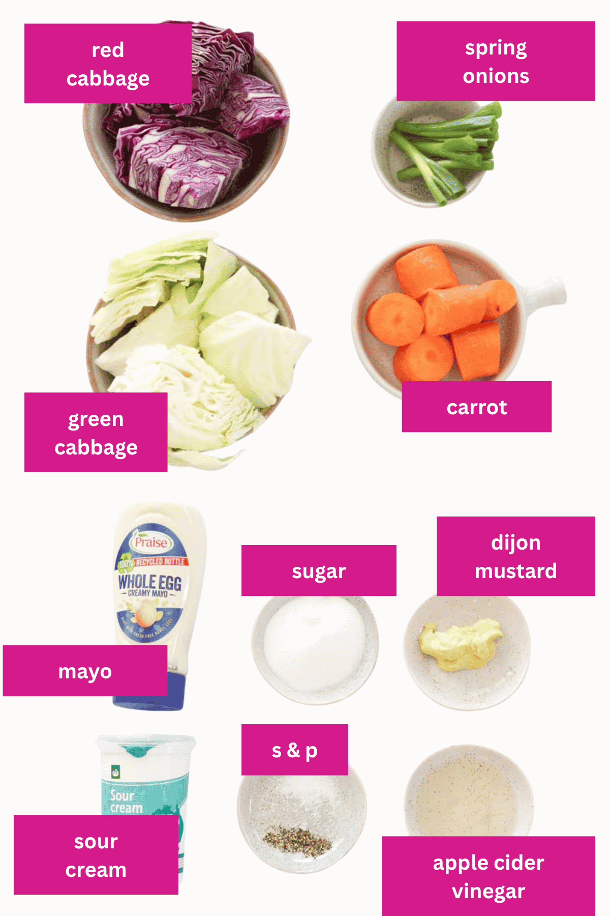 The ingredients for a KFC style coleslaw.
