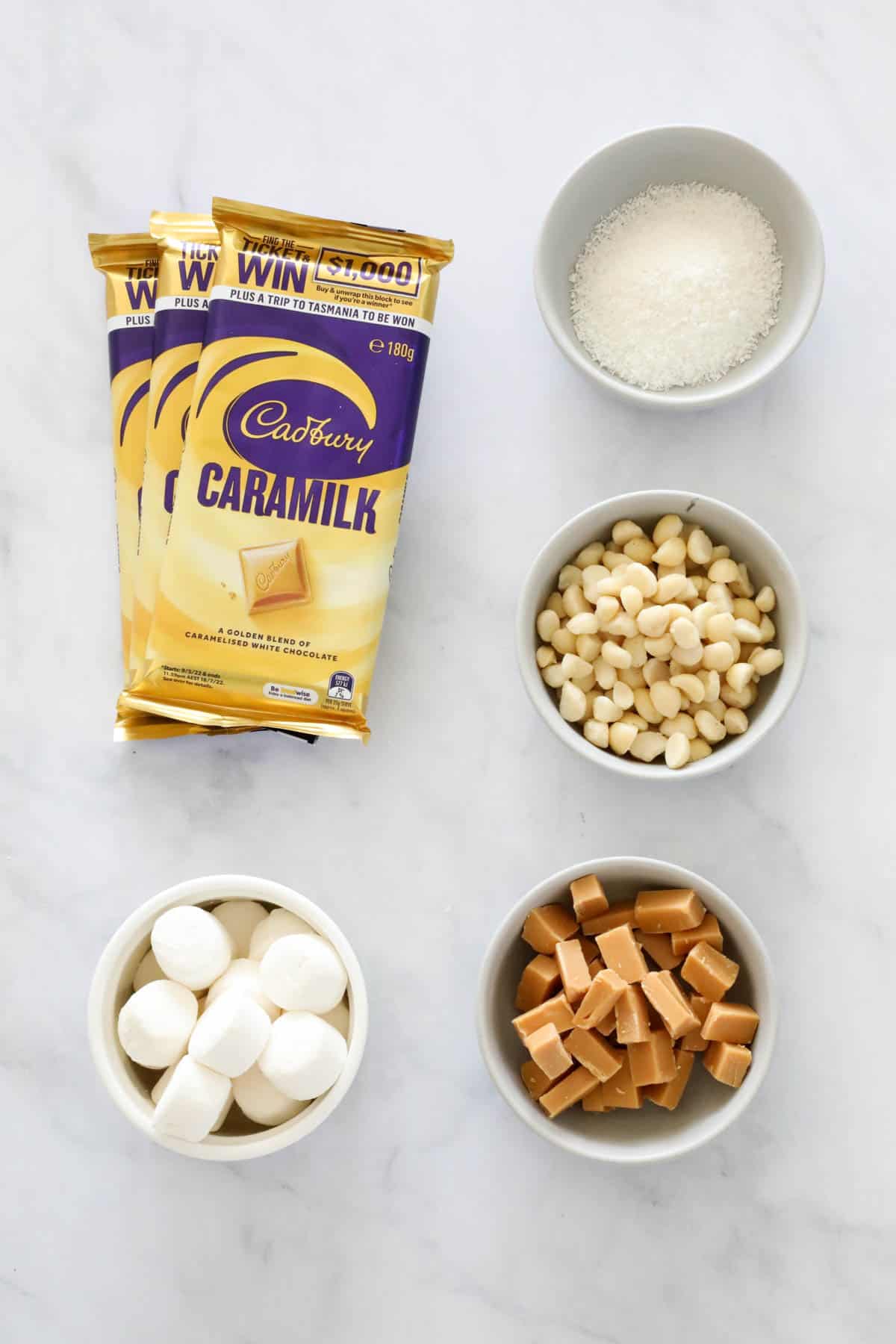 The ingredients for Caramilk rocky road.