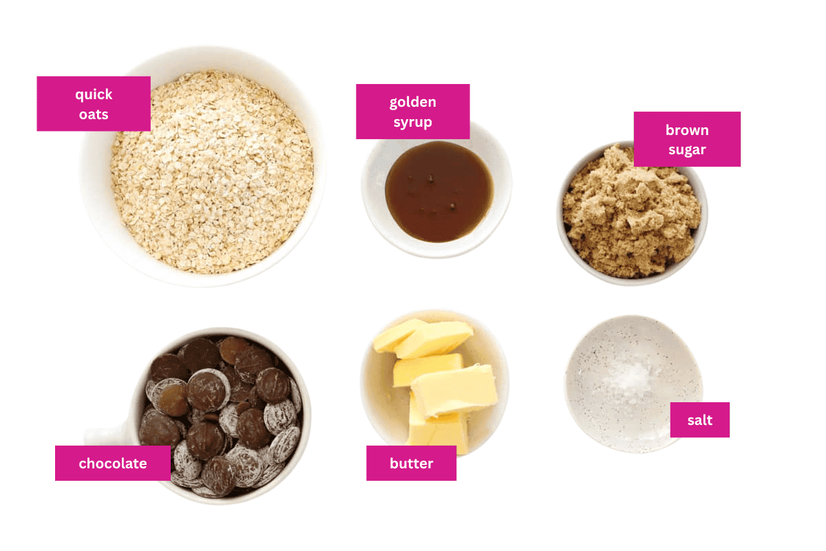 The ingredients for chocolate flapjacks.