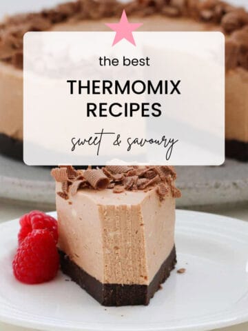 An image of a chocolate cheesecake with the text overlay 'The BEST Thermomix Recipes'