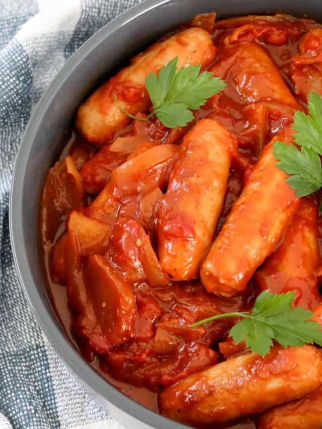 Devilled Sausages Bake Play Smile