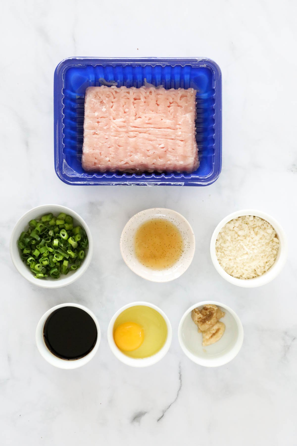 Ingredients for making asian turkey meatballs.