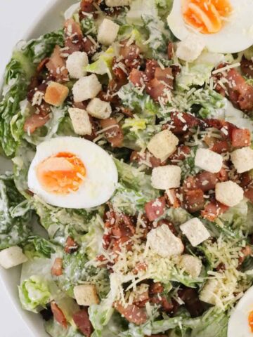 An overhead shot of Caesar Salad.