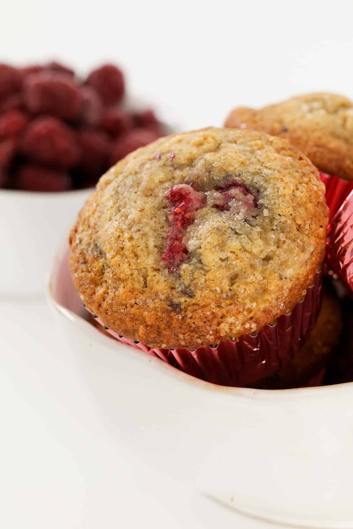 A pile of raspberry muffins.