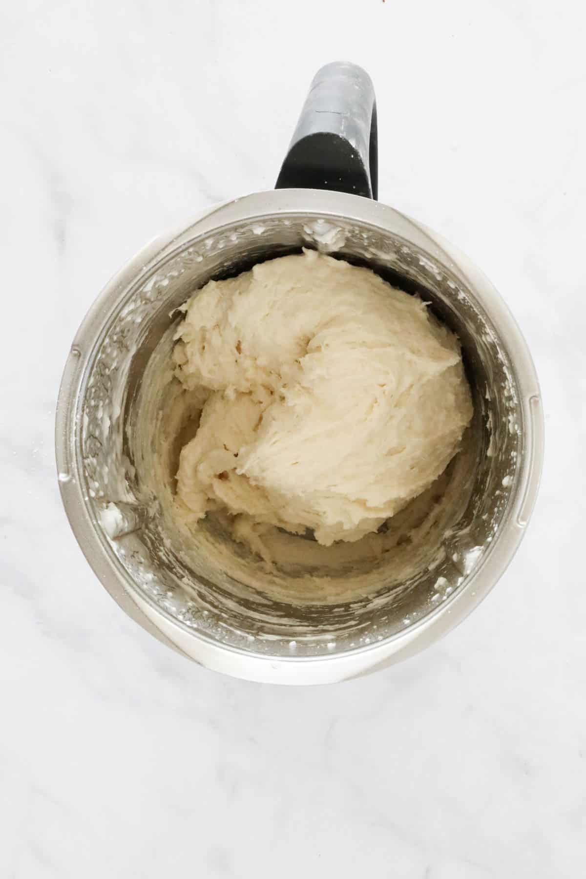 Bread dough in a Thermomix jug.