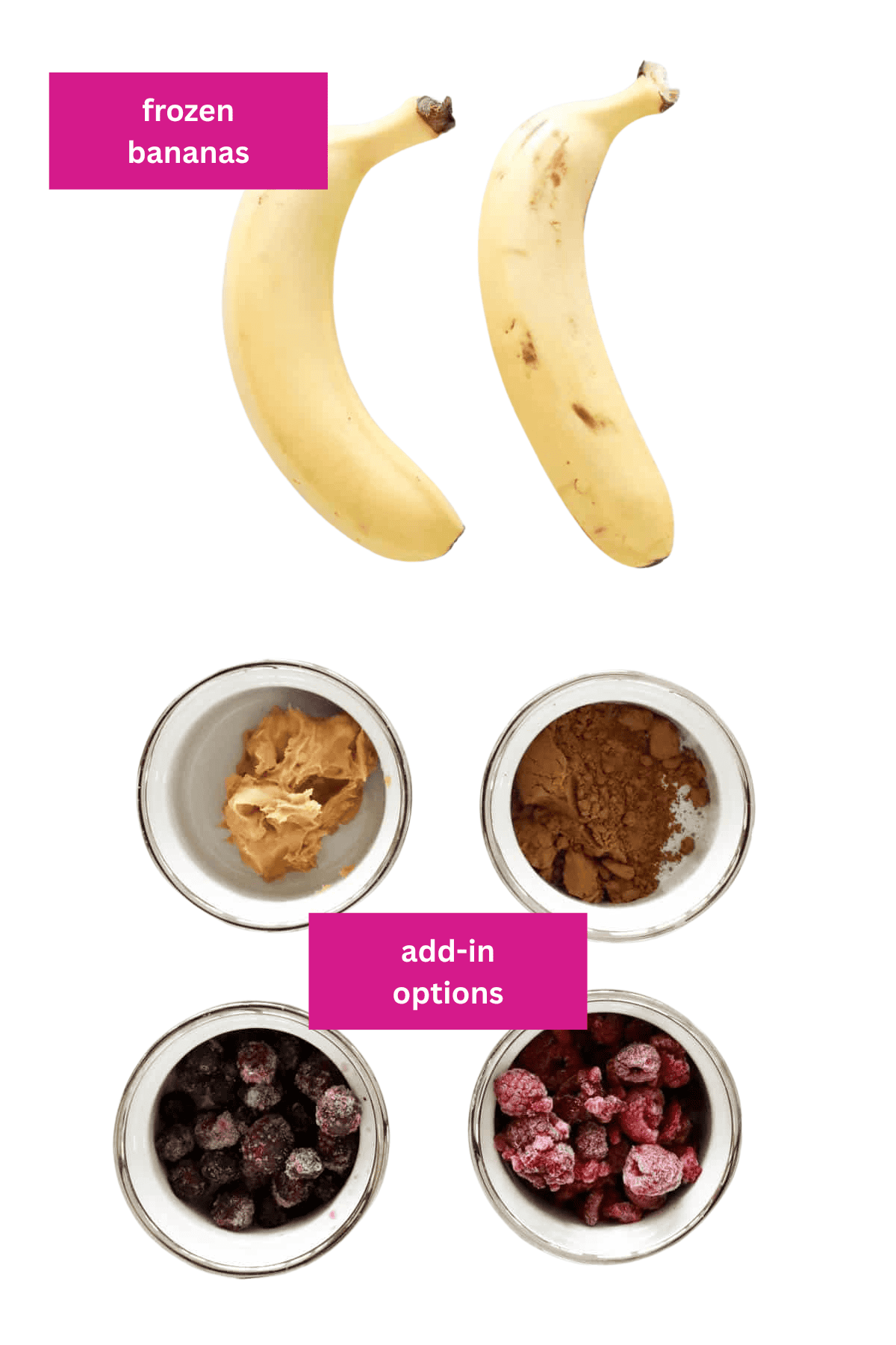 The ingredients for healthy frozen banana ice cream.