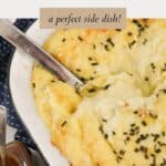 Golden cheese and chives over the top of creamy mashed potatoes.