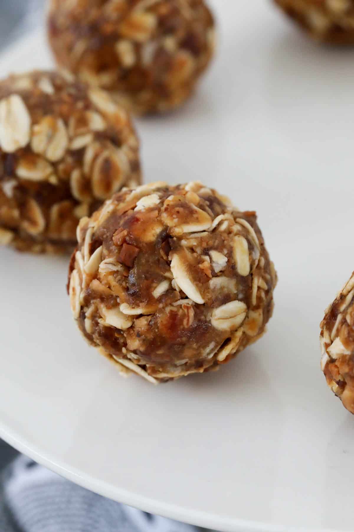 Rolled oats, chopped nuts and dates, rolled into little balls.