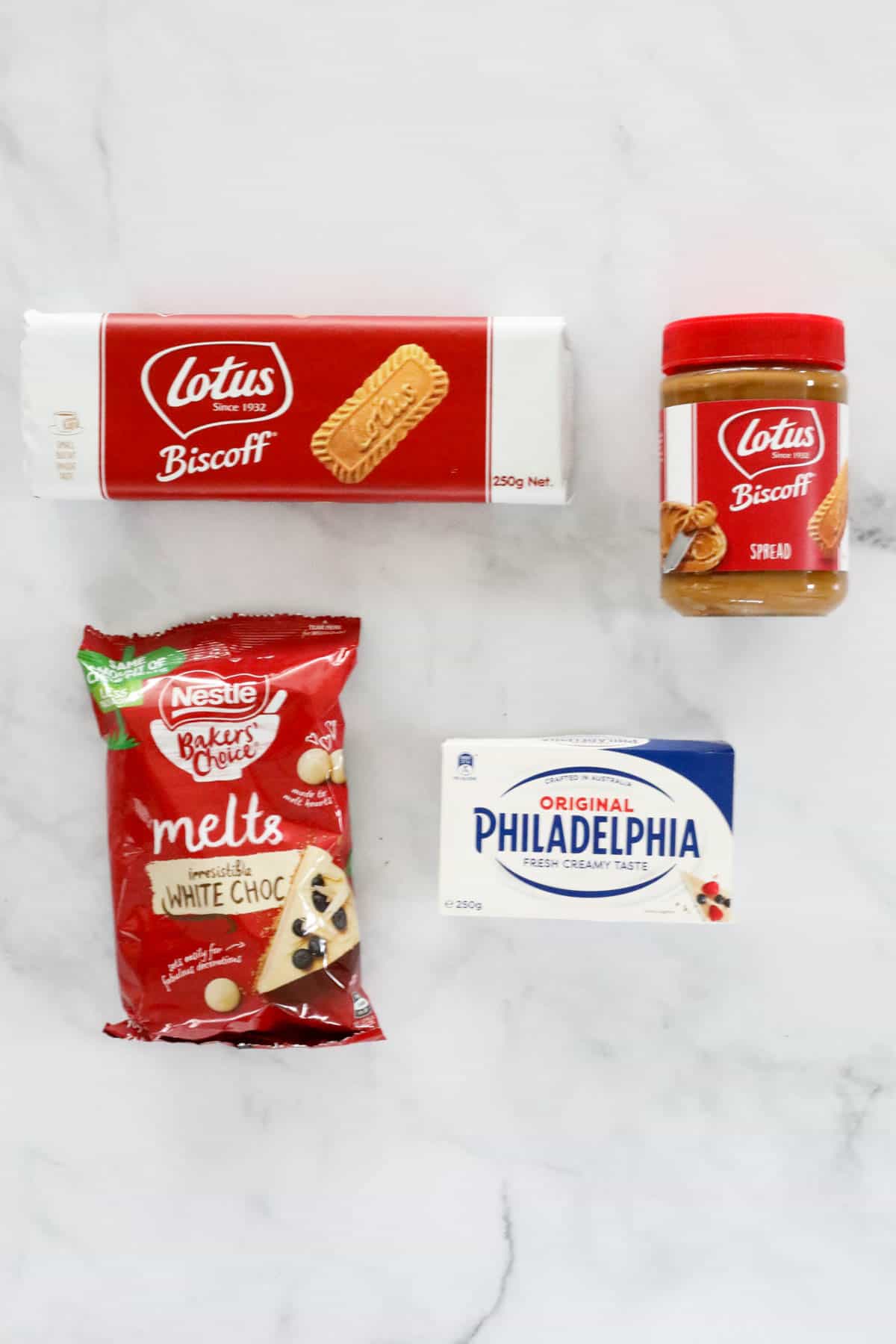 The four ingredients needed to make the Biscoff truffles.