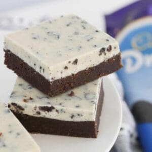 two layers of cookies & cream chocolate slice.