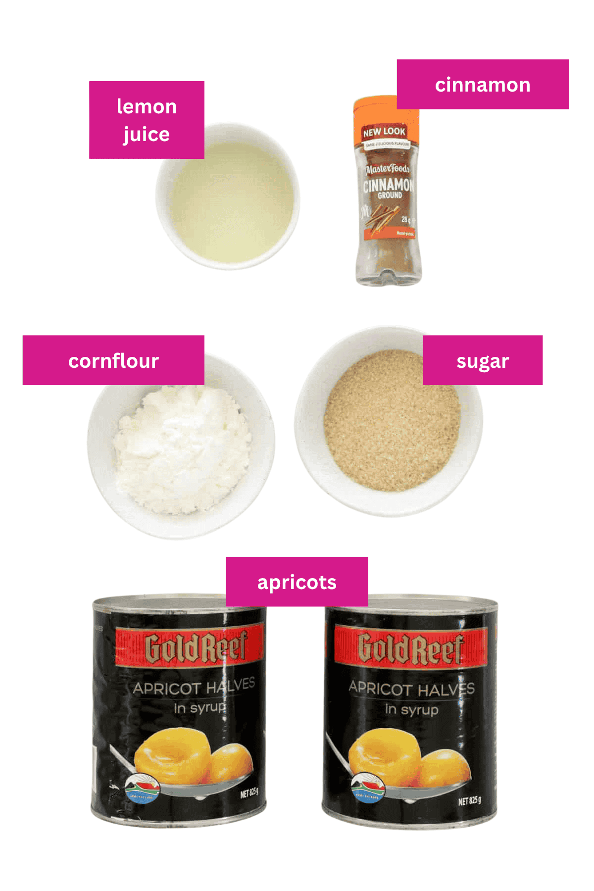 The ingredients for a homemade apricot pie.