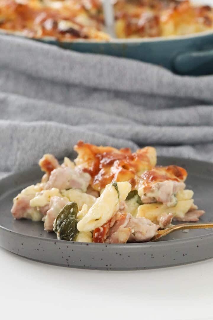 Creamy Chicken And Bacon Pasta Bake - Bake Play Smile