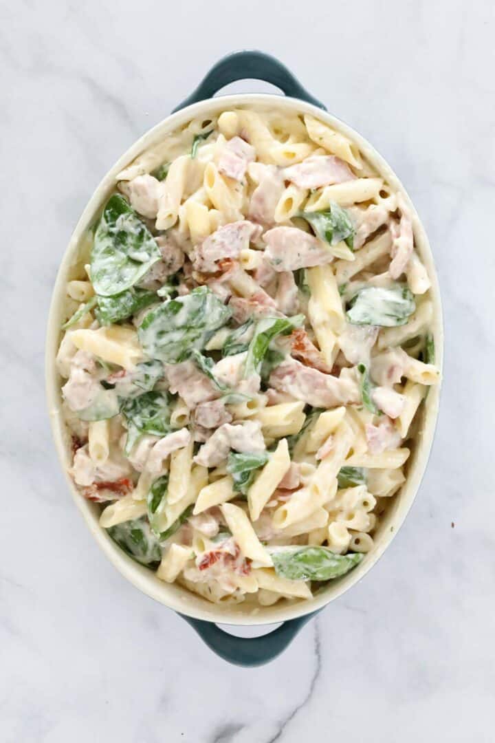 Creamy Chicken And Bacon Pasta Bake - Bake Play Smile