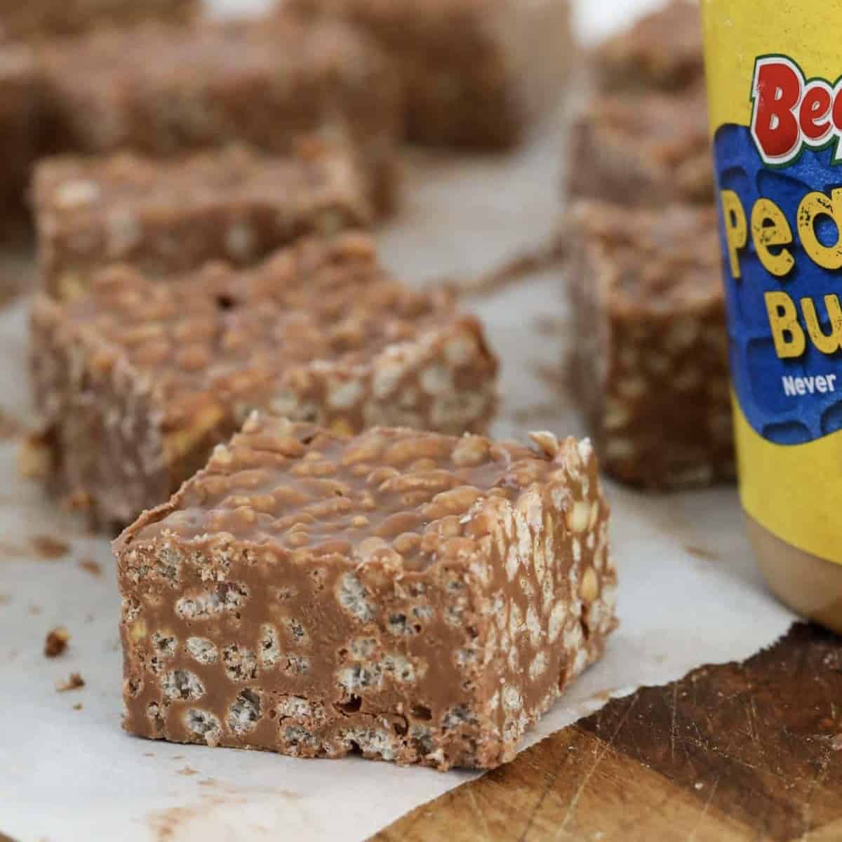 Pieces of chocolate peanut butter slice.