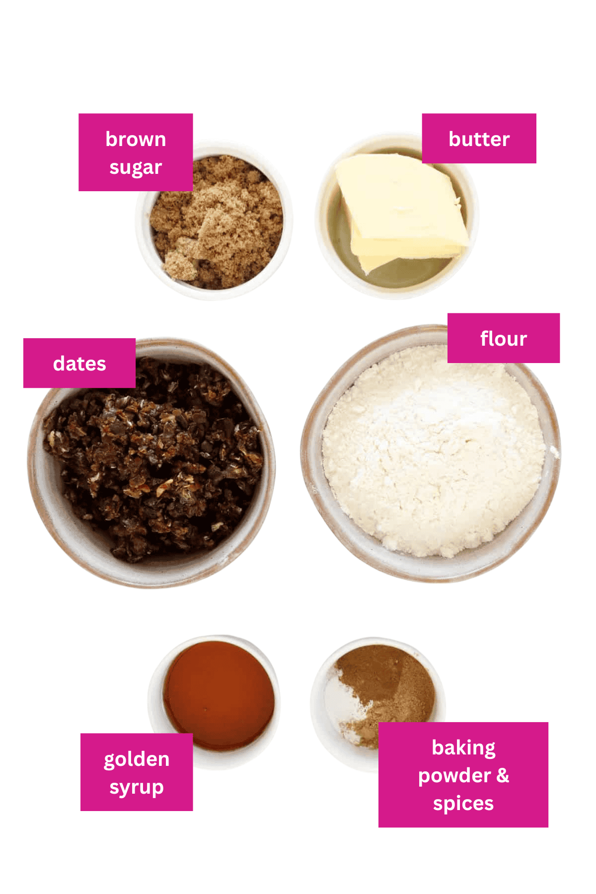 The ingredients for sweet date cookies.