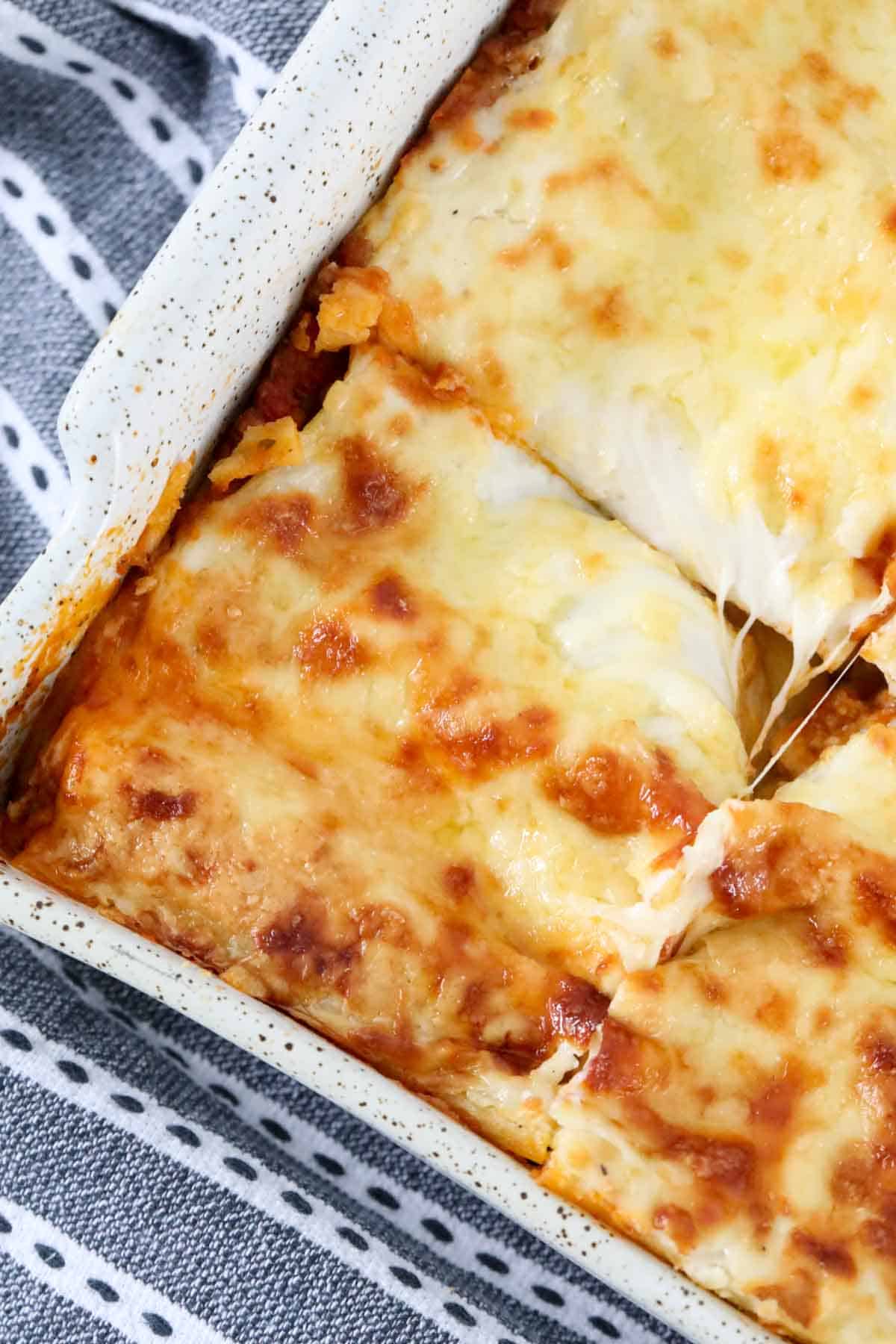 A cheesy square of lasagne.