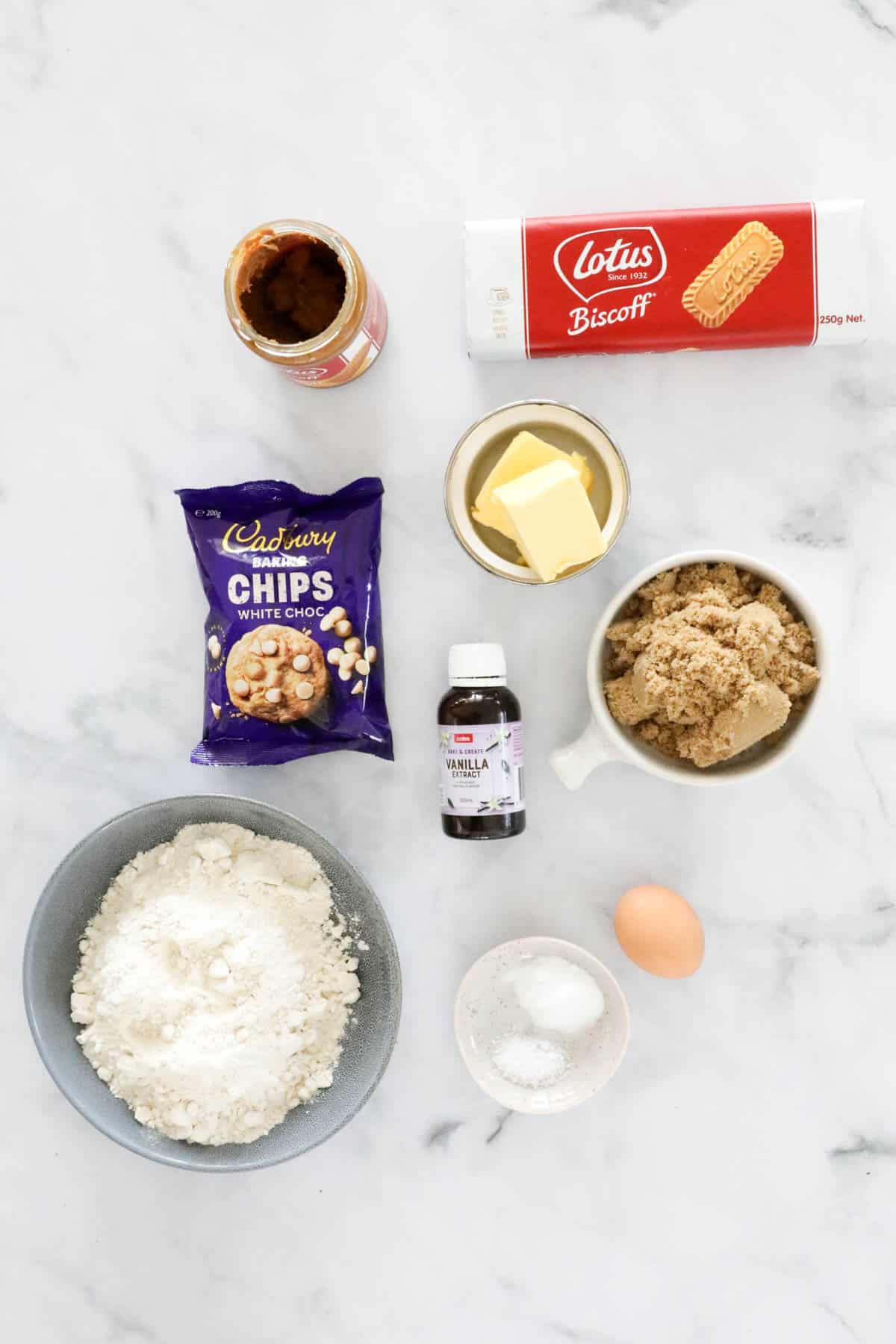 The ingredients required for Biscoff Cookies.