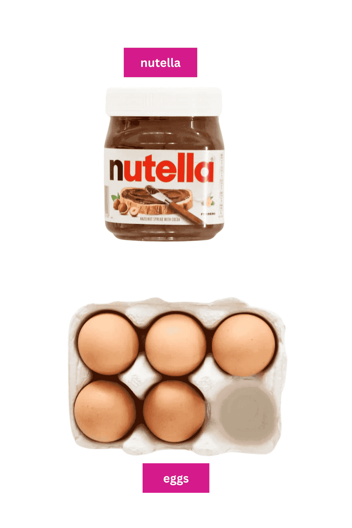 Eggs and Nutella on a white background.