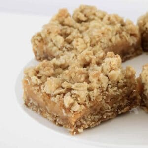 Pieces of caramel crumble slice with oats.