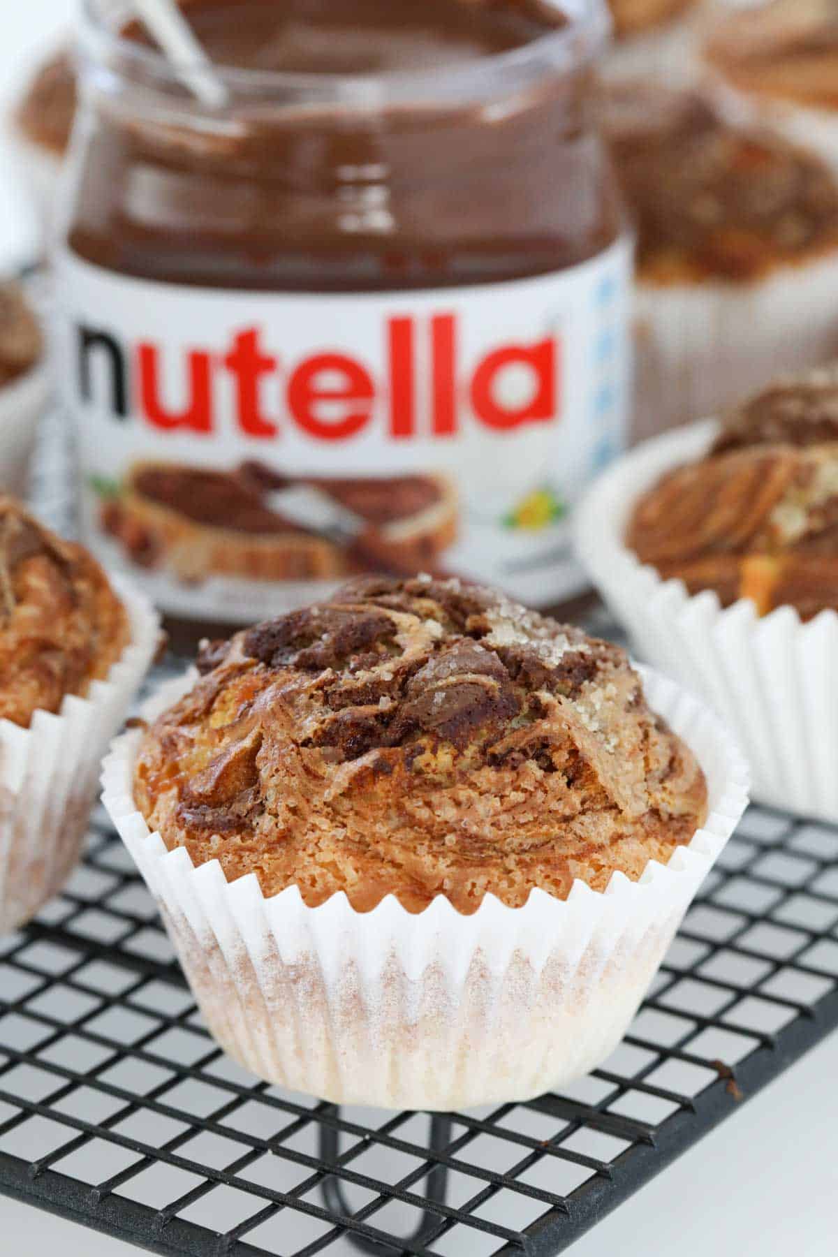 A crunchy sugar topped Nutella Muffin.