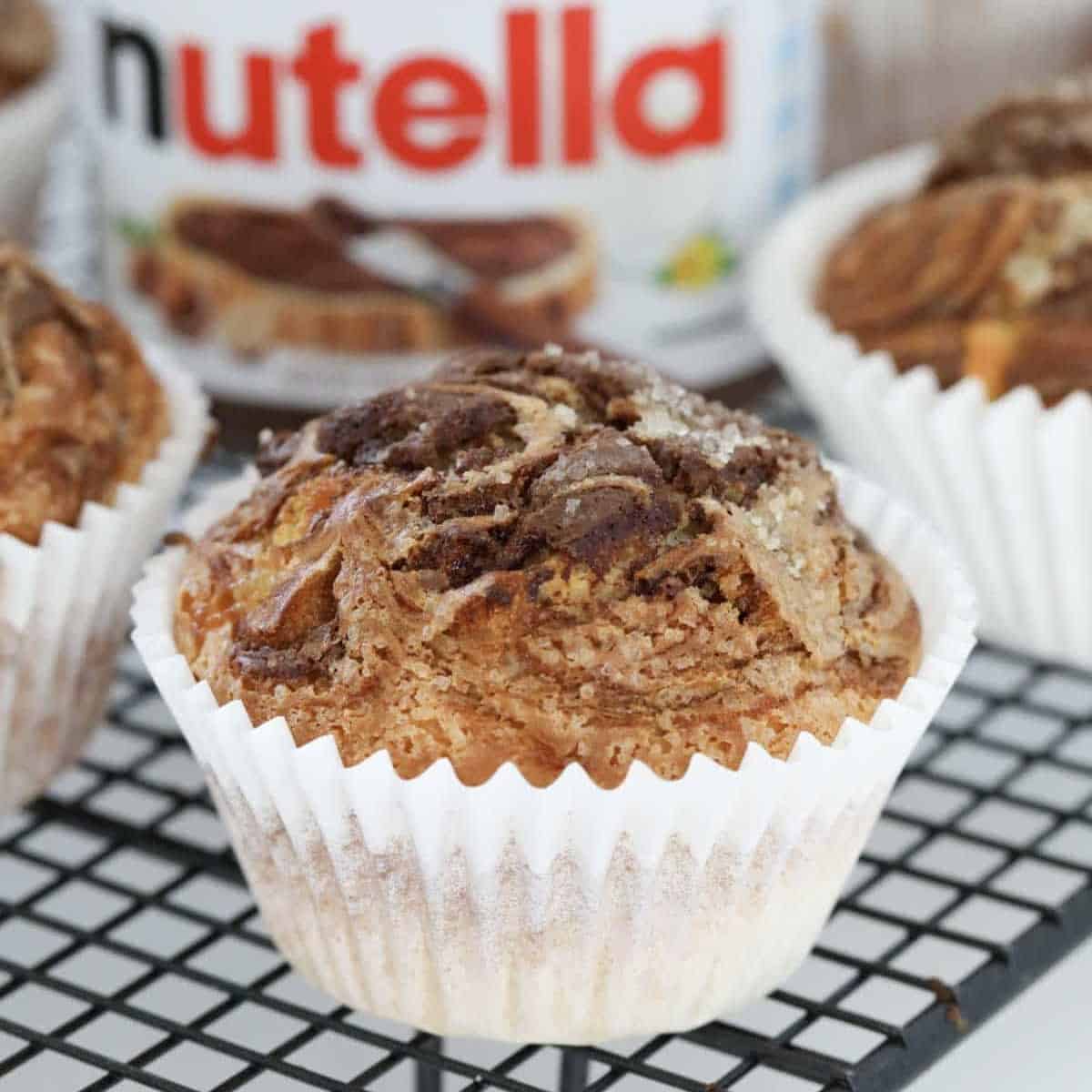 A crunchy sugar topped Nutella Muffin.