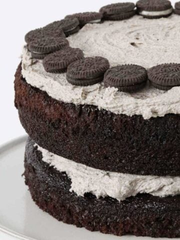 A double layered fudgy mud cake with cookies and cream frosting.
