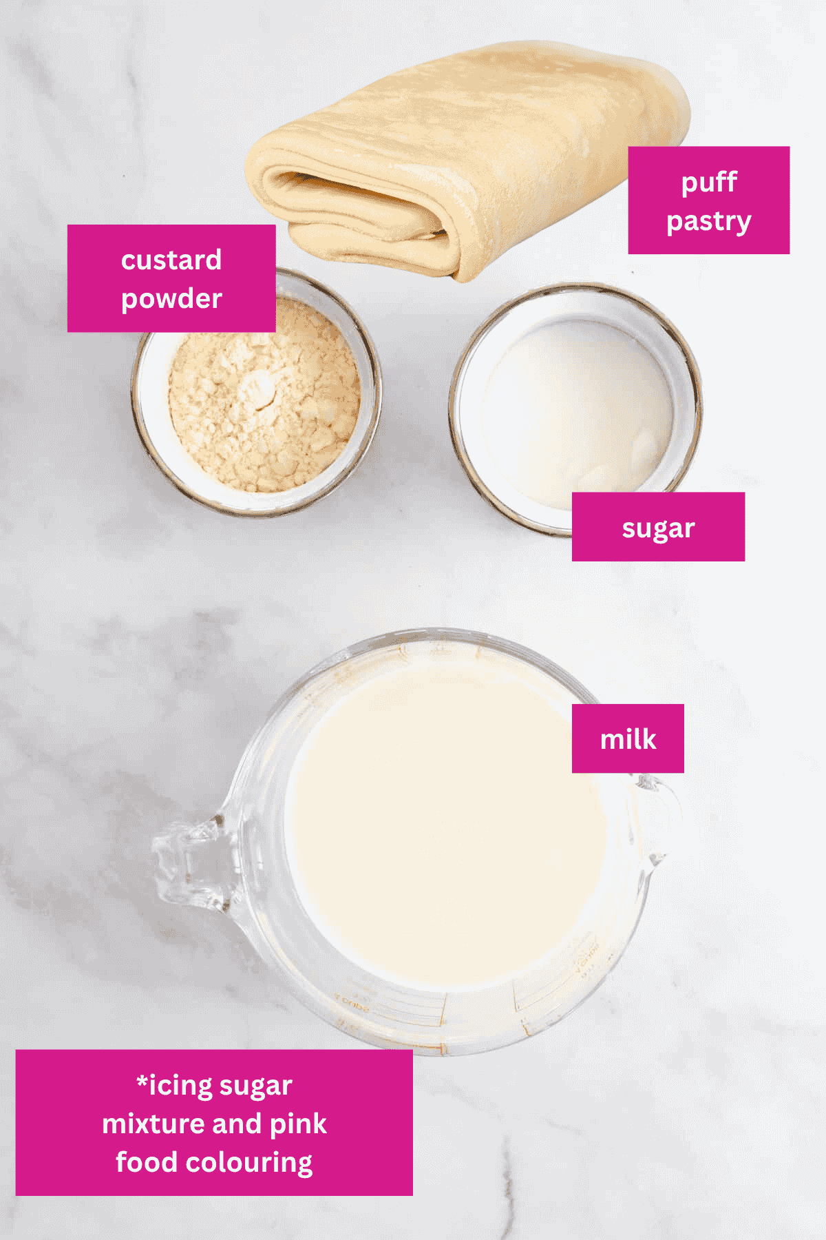 The ingredients for vanilla custard slice.