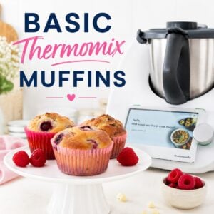 Raspberry muffins in front of a Thermomix.