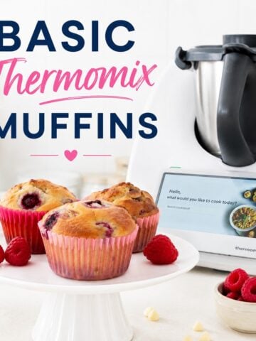 Raspberry muffins in front of a Thermomix.