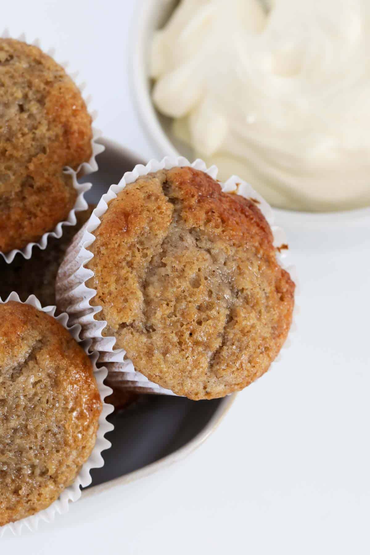 Banana muffins in a bowl.