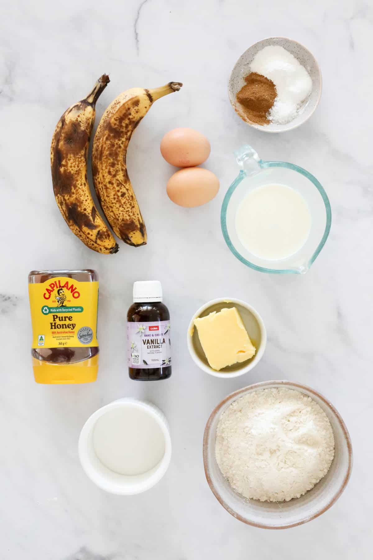 The ingredients for Thermomix banana muffins.