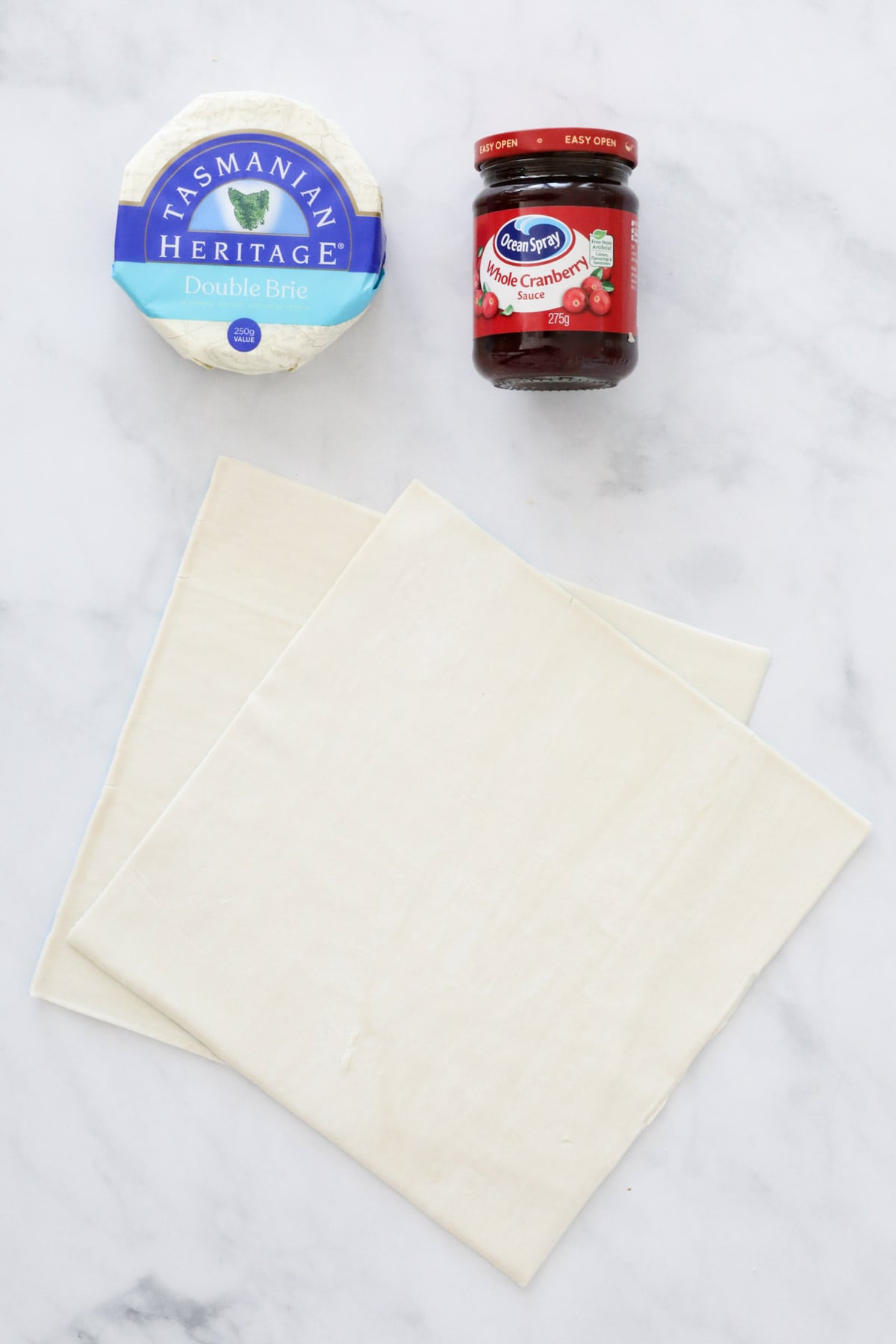 3 ingredients set out on a bench top.