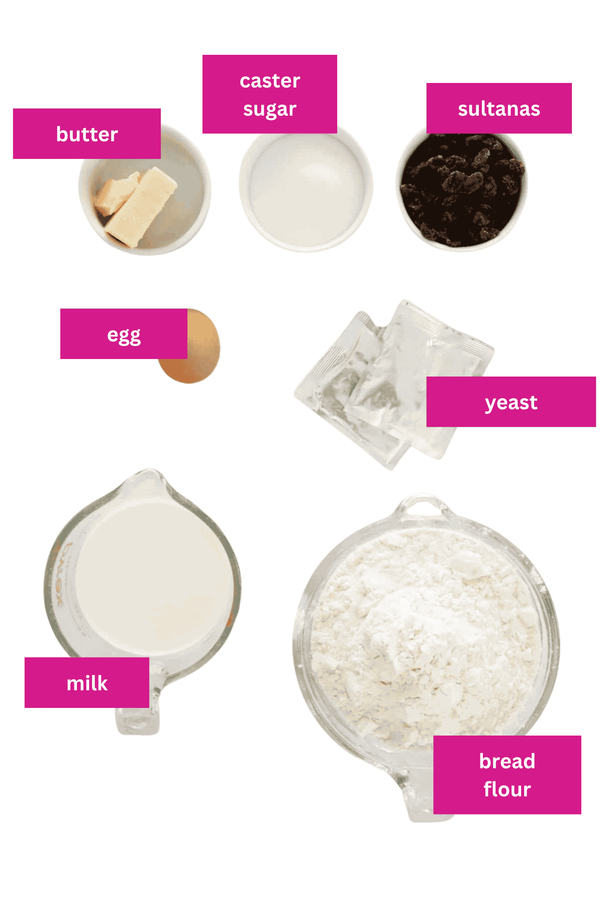 The ingredients for homemade finger buns.