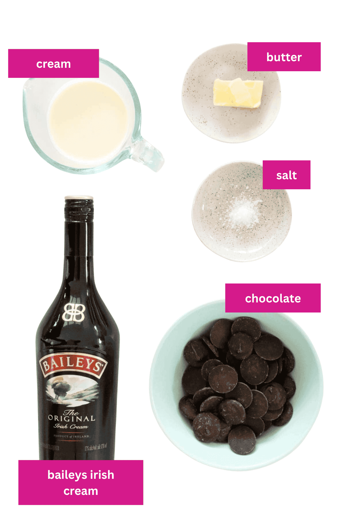 The ingredients for Baileys truffles in small bowls.