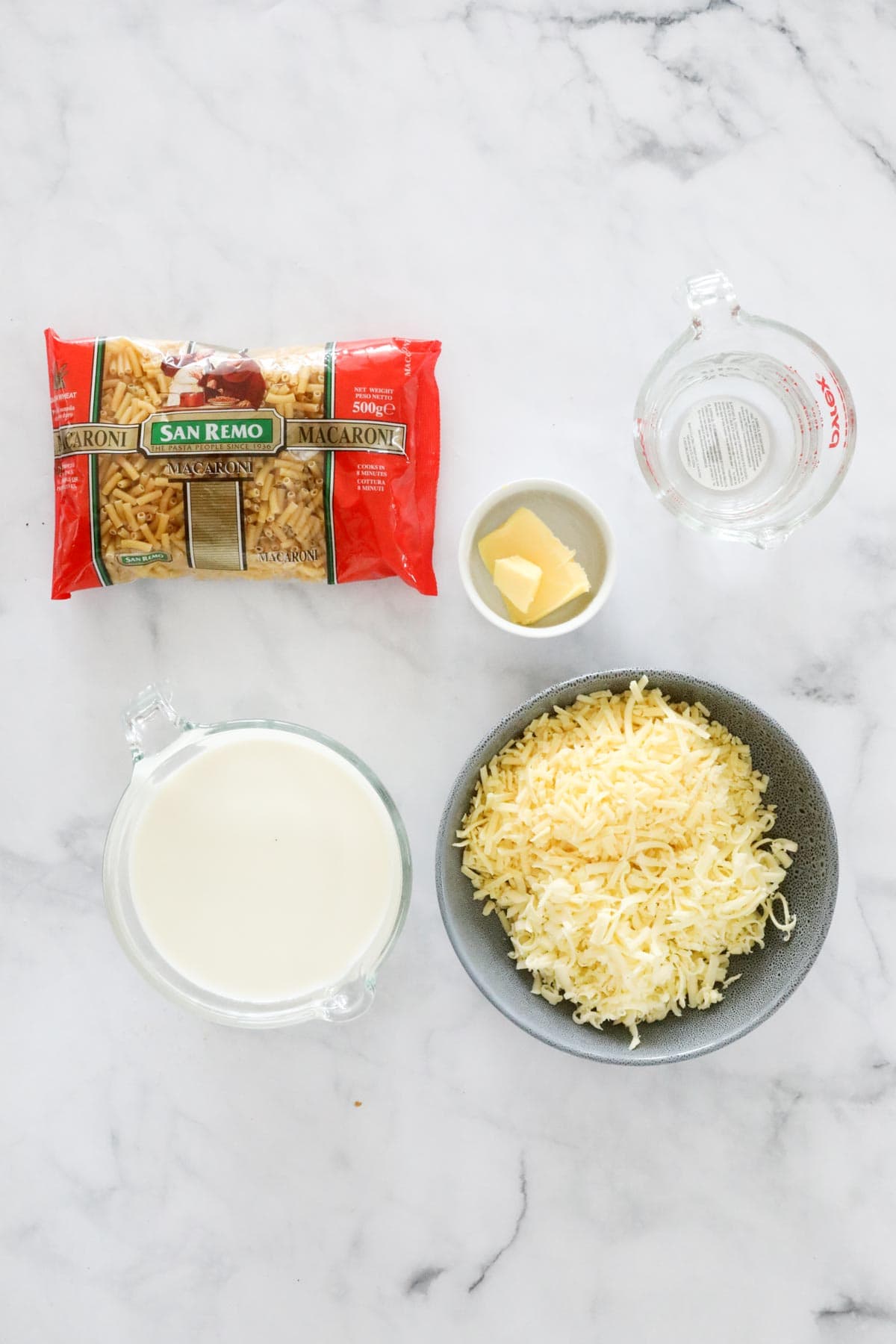 Ingredients needed to make this recipe weighed out and placed in individual bowls.